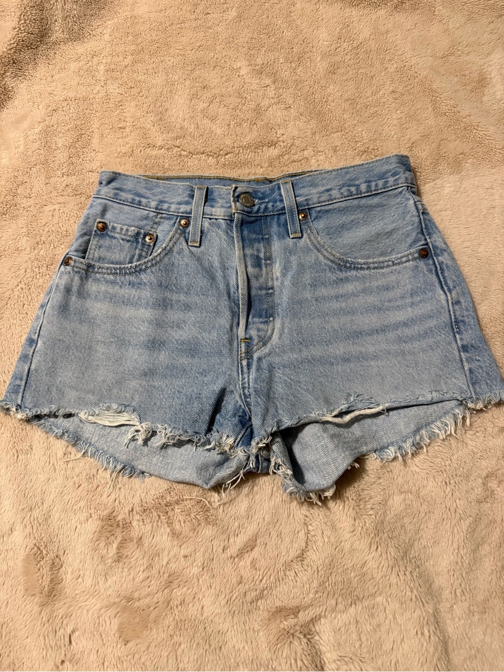 Levi's Faded Light Blue High-Rise Cutoff Denim Shorts